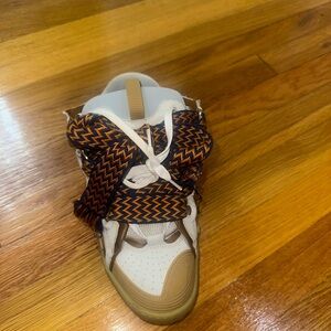 Lanvin Women's White and Tan Sneakers with Orange Accents